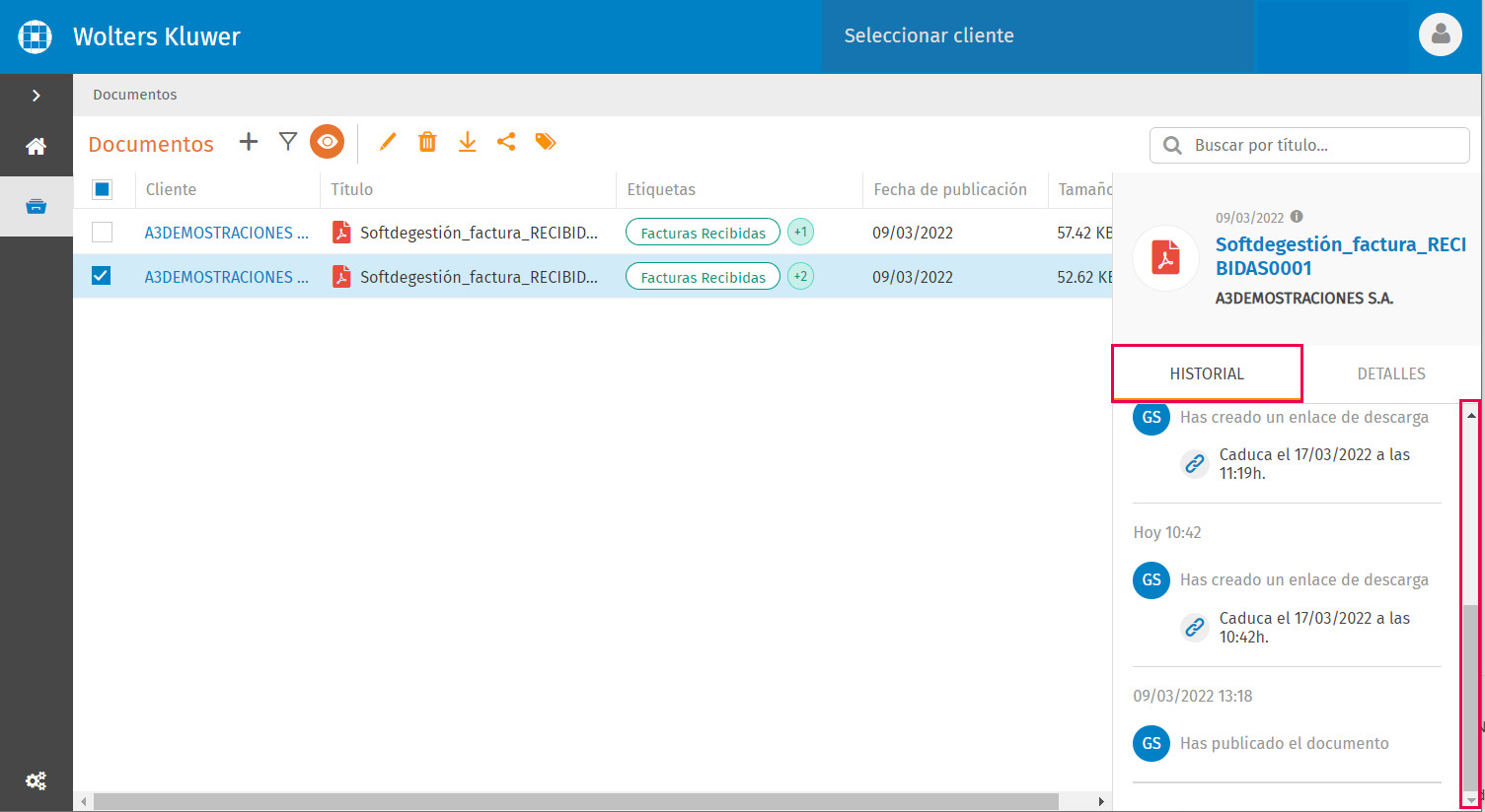 Historial y ver detalle del documento