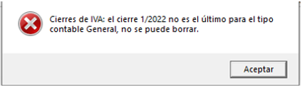 Mensaje al borrar cierre