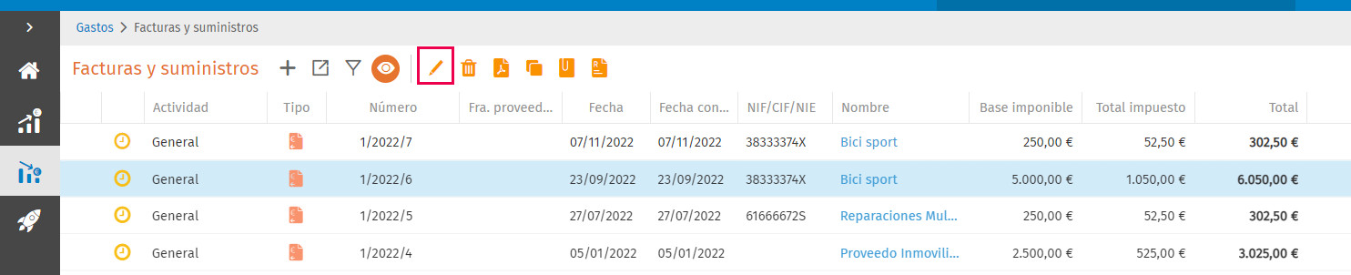 modificar factura compra