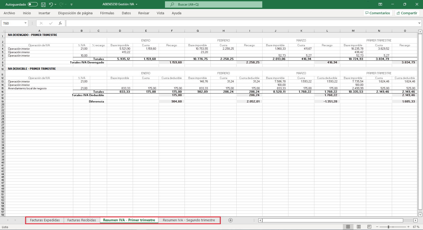 CONTABILIDAD Informes Listados de Gestion IVA o IGIC Excel
