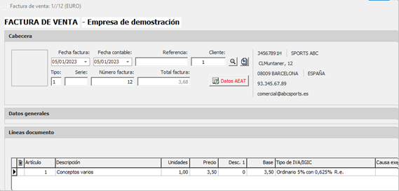 factura iva 5 y recargo