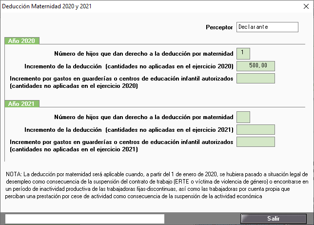 Deduccion Maternidad 2020 2021