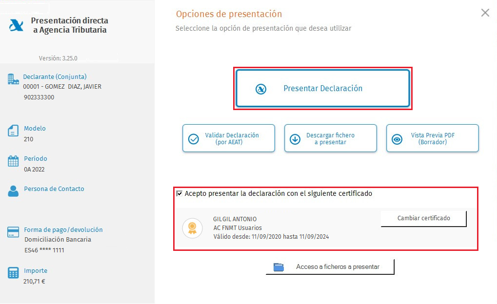 Presentacion Directa Individual con certificado Presentacion