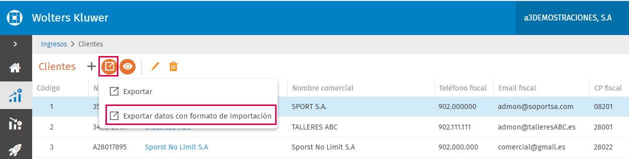 exportar clientes
