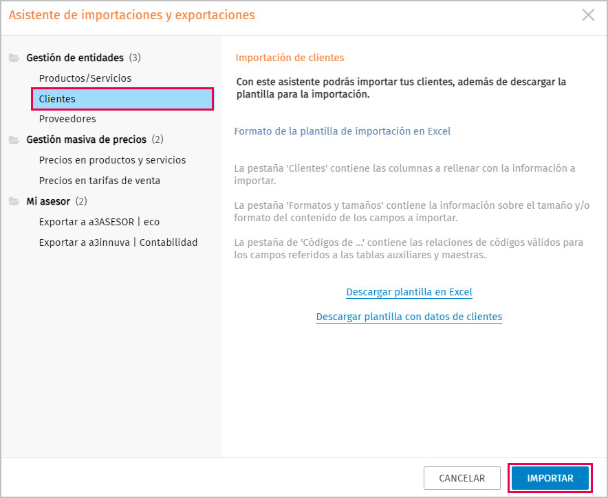 importar clientes