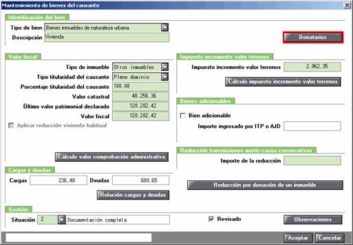 Mantenimiento de bienes del causante