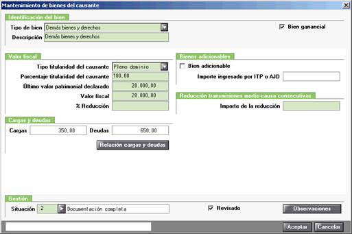Mantenimiento de bienes del causante