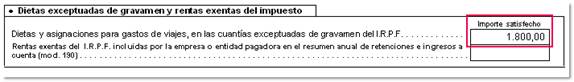 Dietas o indemnizaciones en certificado
