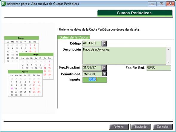 Datos cuota periódica