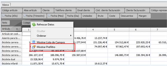 Mostrar prefiltro - cubos bi
