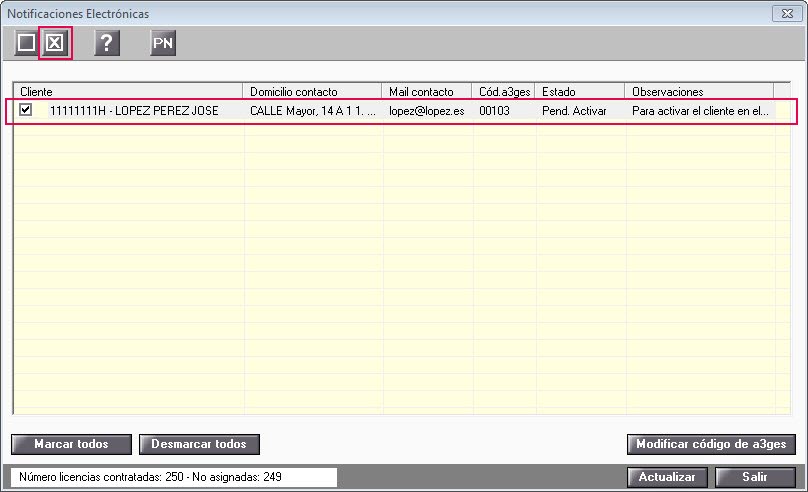 baja de clientes del servicio de notificaciones electronicas
