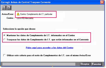 Mantener datos complemento IT centro