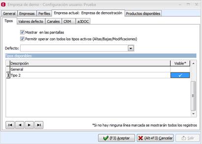 Configuración usuario
