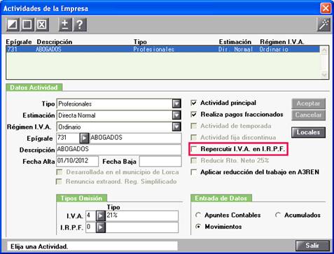 Actividades - repercutir iva en irpf
