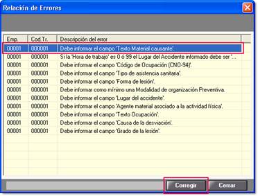 Relación de errores
