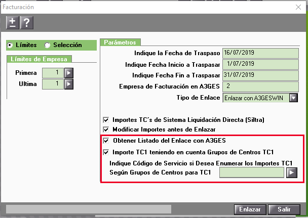 opciones enlace