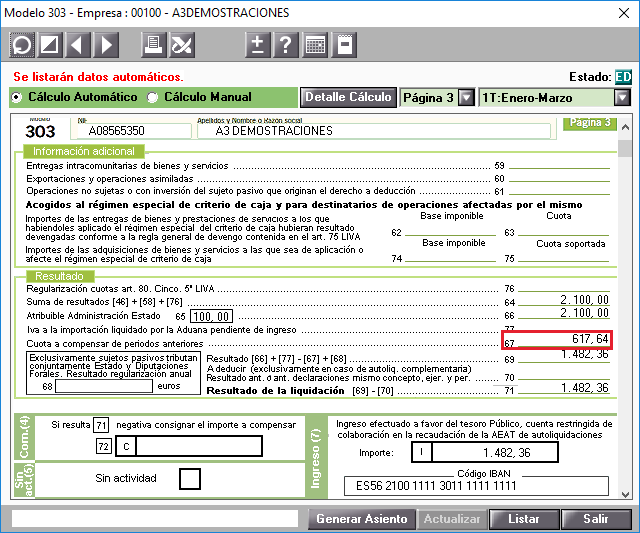 Modelo 303. Traspaso de las cuotas a compensar al siguiente ejercicio