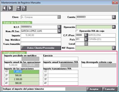Informar importes trimestrales 347