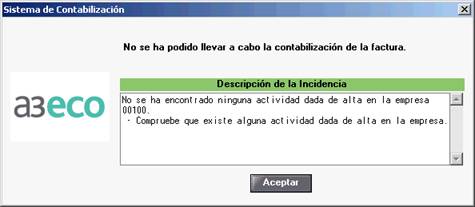 descripción incidencia de contabilización