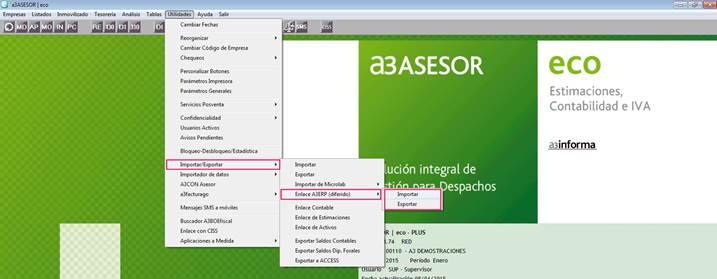Menú Utilidades en a3ASESOR | eco. Enlace diferido