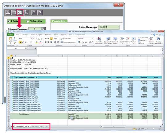 exportar en formato Excel listado desglose IRPF