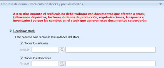 Recálculo de stocks