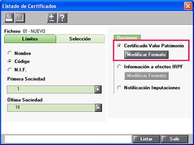 Listaod certificado