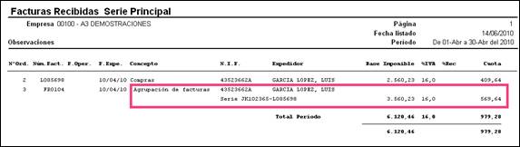 Libro registros facturas recibidas