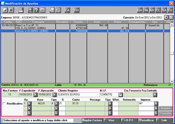 Modificar asientos