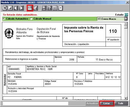 Botón Listar en el Modelo Oficial