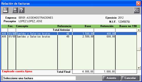 Relación facturas 190