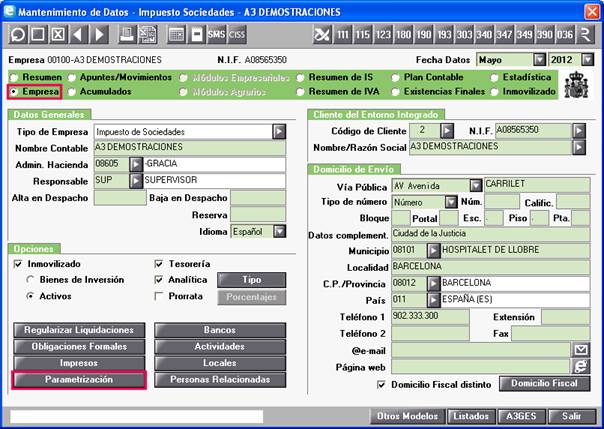 Parametrización en el Mantenimiento de Empresa