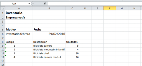 Inventario realizado a Excel
