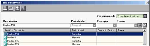 Tabla de servicios