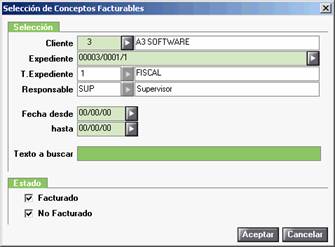 Selección conceptos facturables